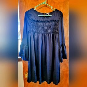 Mittoshop navy blue satin loose  fit long sleeve dress size medium